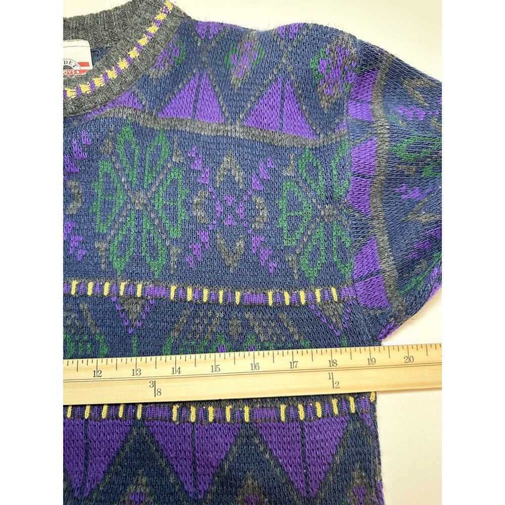 VTG 80'S/90's Cadet Boys Club‎ Sweater Purple Green Boys Made in USA XL 18 - Picture 9 of 10